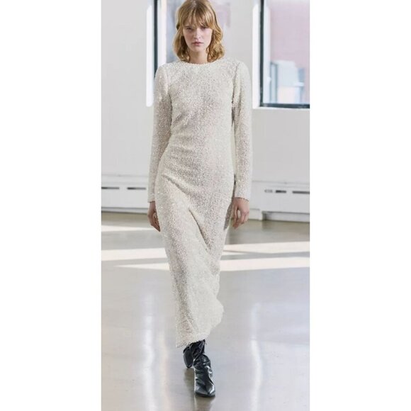 Zara Women Open Back Removable Long Sleeve Multiposition Sequin Dress Ivory Sz S - Picture 1 of 14